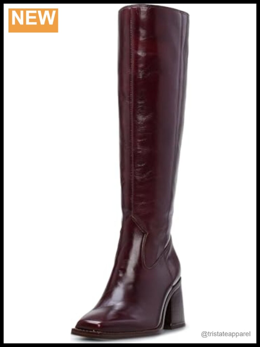 Leather Knee High Equestrian Boot with Zipper Closure - Square Toe Block Heel